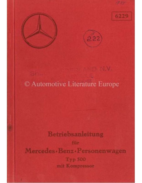 1934 MERCEDES BENZ TYPE 500 KOMPRESSOR INSTRUCTIEBOEKJE DUITS