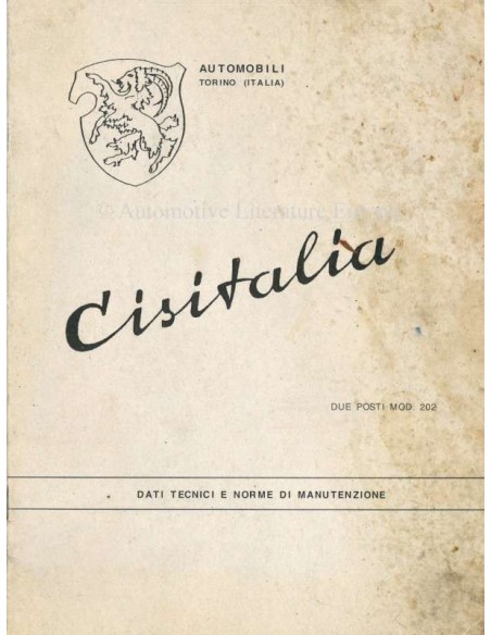 1947 CISITALIA 202 OWNERS MANUAL ITALIAN