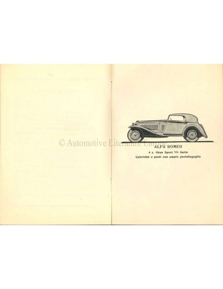 1933 ALFA ROMEO 6C GRAN SPORT 6A SERIE OWNERS MANUAL SUPPLEMENT ITALIAN