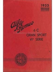 1933 ALFA ROMEO 6C GRAN SPORT 6A SERIE INSTRUCTIEBOEKJE BIJLAGE ITALIAANS