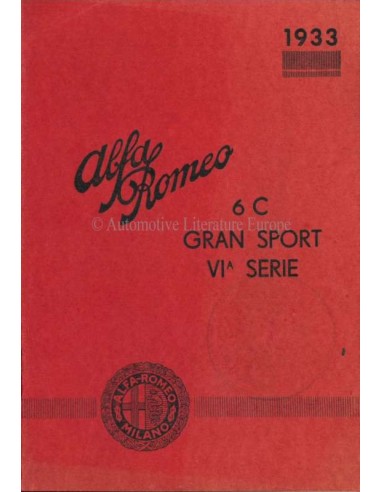 1933 ALFA ROMEO 6C GRAN SPORT 6A SERIE OWNERS MANUAL SUPPLEMENT ITALIAN