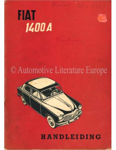 1955 FIAT 1400A BETRIEBSANLEITUNG NIEDERLÄNDISCH