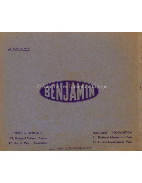 1926 BENJAMIN BROCHURE FRANS