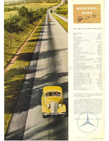 1951 MERCEDES BENZ 170D BROCHURE DUITS