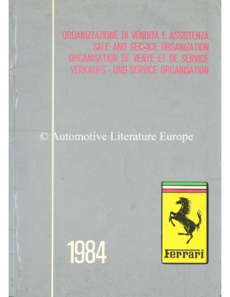 1984 FERRARI VERKOOP & SERIVCE ORGANISATIE INSTRUCTIEBOEKJE 297/84