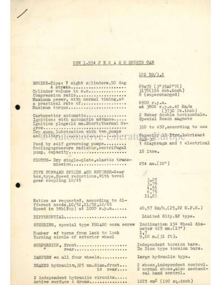 1953 PEGASO Z-102 B BS BROCHURE SPAANS