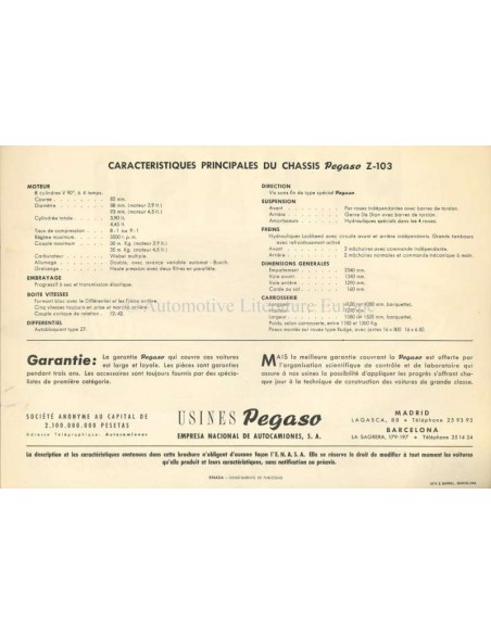 1956 PEGASO Z-103 LEAFLET FRANS