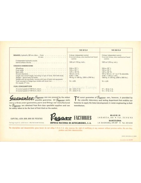 1953 PEGASO Z-102 B BS BROCHURE ENGELS