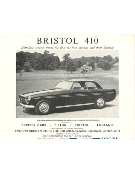 1967 BRISTOL 410 BROCHURE ENGLISH
