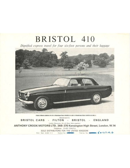 1967 BRISTOL 410 PROSPEKT ENGLISCH