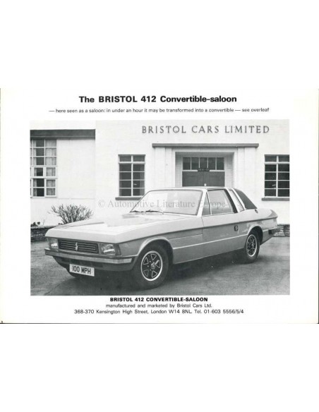 1976 BRISTOL 412 CONVERTIBLE-SALOON BROCHURE ENGELS