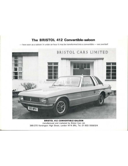 1976 BRISTOL 412 CONVERTIBLE-SALOON BROCHURE ENGLISH