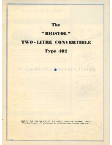 1949 BRISTOL 402 CONVERTIBLE BROCHURE ENGLISH
