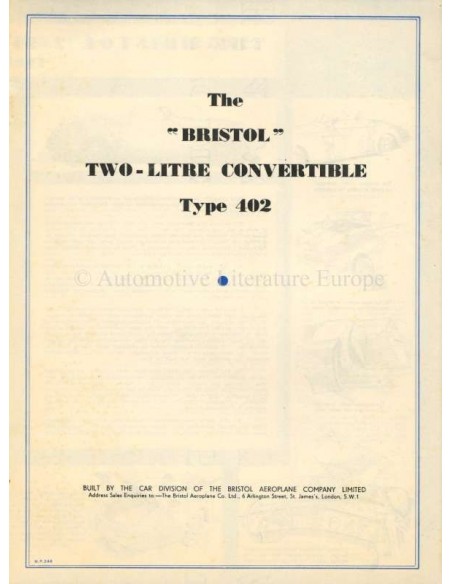 1949 BRISTOL 402 CONVERTIBLE BROCHURE ENGLISH