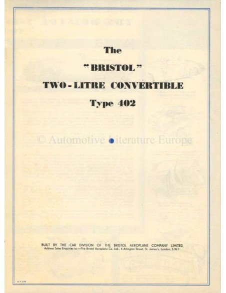 1949 BRISTOL 402 CONVERTIBLE PROSPEKT ENGLISCH