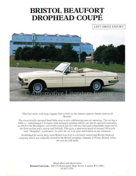 1987 BRISTOL BEAUFORT DROPHEAD COUPÉ BROCHURE ENGELS