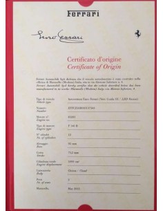 2005 FERRARI ENZO CERTIFICATE OF ORIGIN FOLIO 2