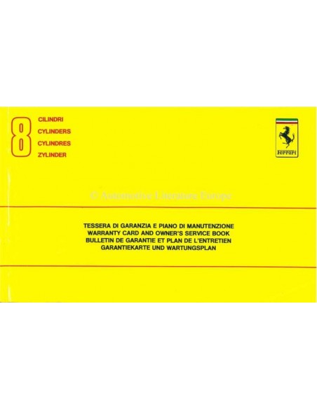 1989 FERRARI 8 ZYLINDER GARANTIEKARTE & WARTUNGSPLAN 552/89