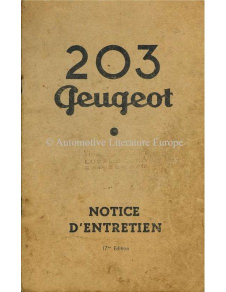 1959 PEUGEOT 203 OWNERS MANUAL FRENCH