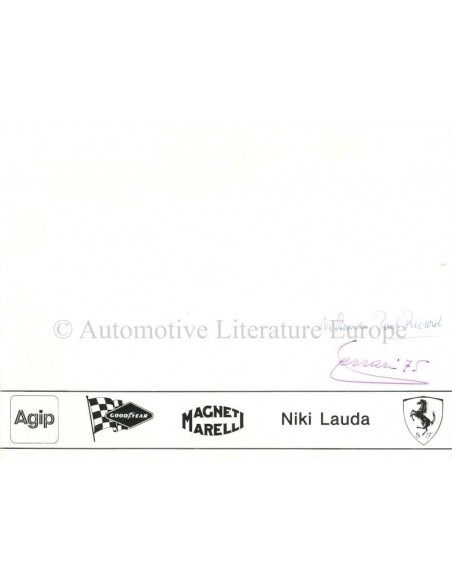 1975 NIKI LAUDA AT PAUL RICARD - POSTCARD SIGNED BY ENZO FERRARI