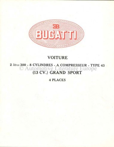 1927 BUGATTI TYPE 43 GRAND SPORT BROCHURE FRANS