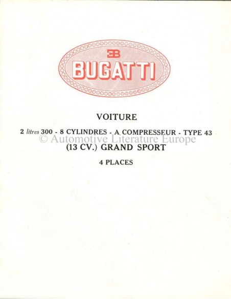 1927 BUGATTI TYPE 43 GRAND SPORT BROCHURE FRENCH