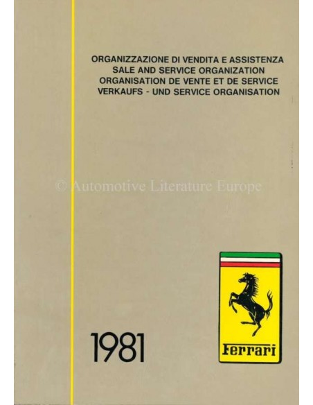 1981 FERRARI SALE & SERVICE ORGANIZATION MANUAL 192/80