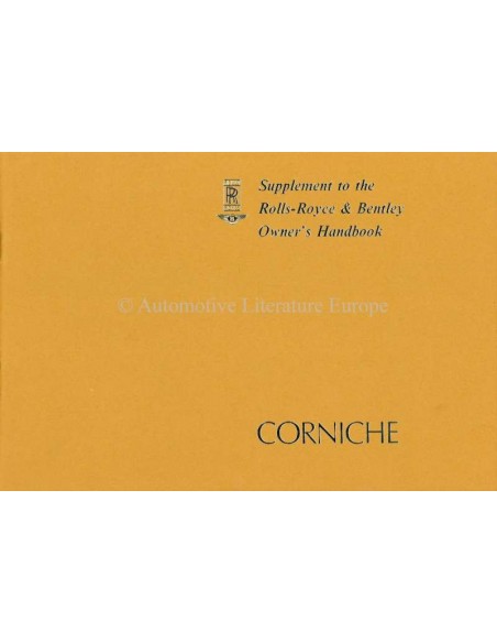 1978 ROLLS ROYCE & BENTLEY CORNICHE INSTRUCTIEBOEKJE SUPPLEMENT ENGELS