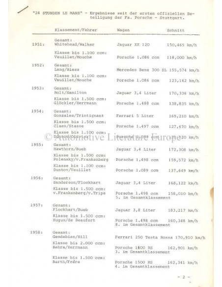 1970 PORSCHE 24 UUR VAN LE MANS PERSMAP DUITS / ENGELS