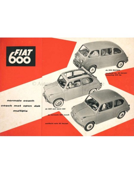 1957 FIAT 600 COACH & 600 MULTIPLA PROSPEKT NIEDERLÄNDISCH