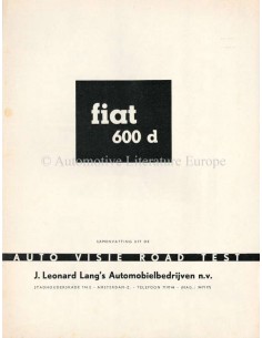 1962 FIAT 600 D BROCHURE DUTCH