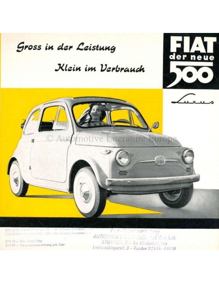 195? FIAT 500 LUXUS PROSPEKT NIEDERLÄNDISCH