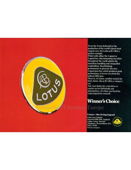 1971 LOTUS ELAN +2S 130 BROCHURE ENGELS