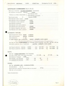 1969 ALFA ROMEO 1750 GT AM F.I.A. HOMOLOGATION SHEET ITALIAN 2