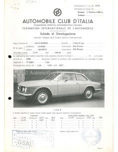 1969 ALFA ROMEO 1750 GT AM F.I.A. HOMOLOGATION SHEET ITALIAN