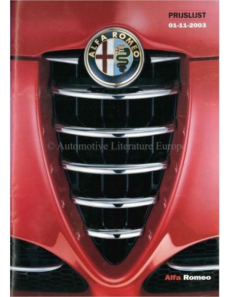 2003 ALFA ROMEO PRIJSLIJST NEDERLANDS