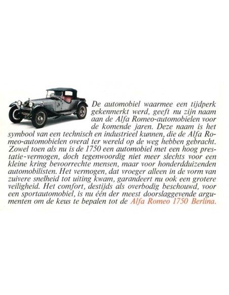 1969 ALFA ROMEO 1750 BERLINA BROCHURE DUTCH