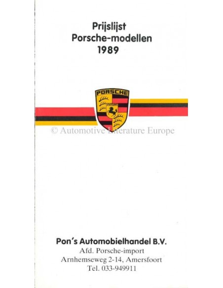1989 PORSCHE PRICE LIST DUTCH