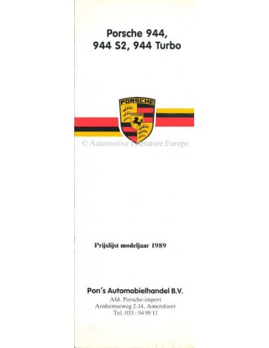1989 PORSCHE 944 PRIJSLIJST NEDERLANDS