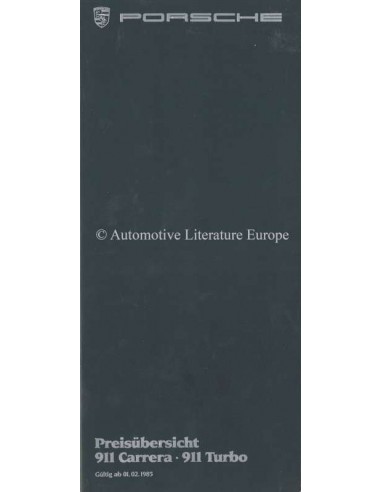 1985 PORSCHE 911 PRICE LIST GERMAN