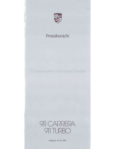 1987 PORSCHE 911 PRIJSLIJST DUITS