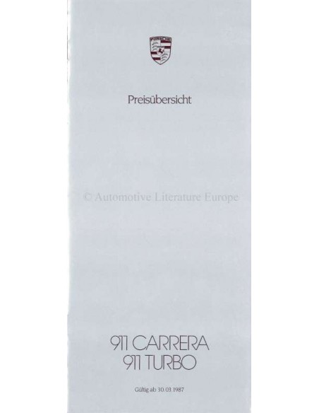 1987 PORSCHE 911 PRICE LIST GERMAN