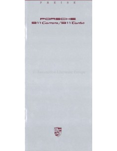1989 PORSCHE 911 PRICE LIST GERMAN