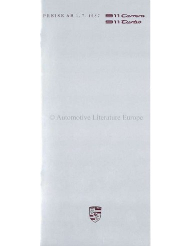 1987 PORSCHE 911 PREISLISTE DEUTSCH