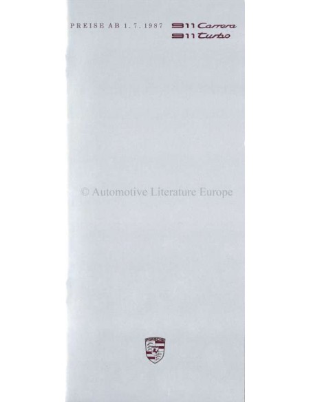 1987 PORSCHE 911 PREISLISTE DEUTSCH