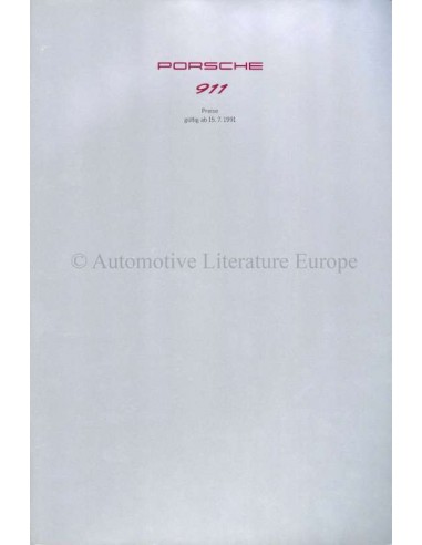 1991 PORSCHE 911 PRIJSLIJST DUITS