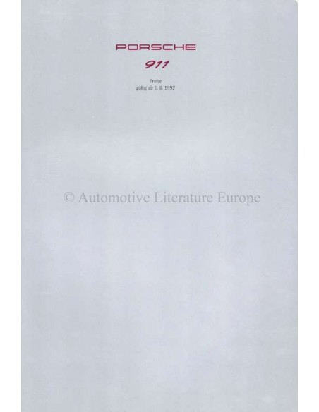 1992 PORSCHE 911 PREISLISTE DEUTSCH