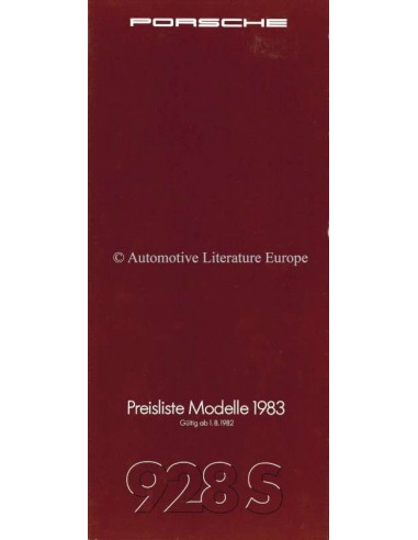 1982 PORSCHE 928 S PRIJSLIJST DUITS