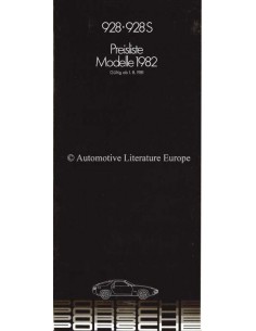 1982 PORSCHE 928 PRICE LIST GERMAN