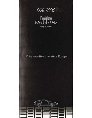 1982 PORSCHE 928 PREISLISTE DEUTSCH